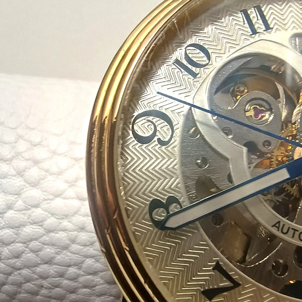 Stuhrling Delphi Oracle 107BG Automatic 44mm Skeleton Watch Gold toned Leather - Picture 4 of 16